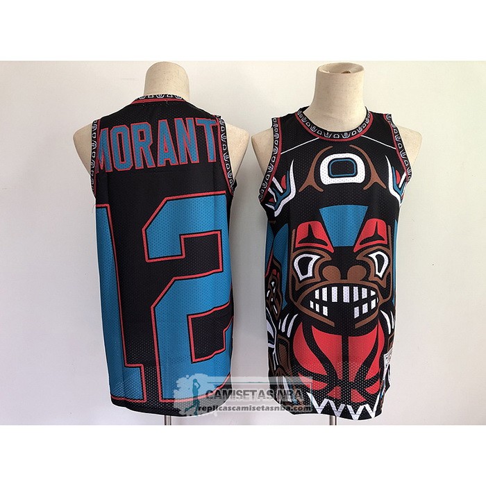 Camiseta Memphis Grizzlies Ja Morant NO 12 Mitchell & Ness Big Face Negro